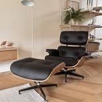 Eames lounge chair met Ottoman in walnoot en echt zwart leer Replica,